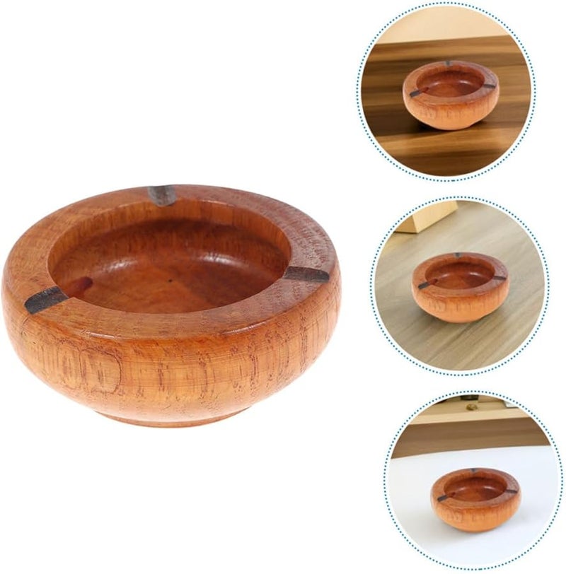 HYTROVE Wood Round Ashtray 2Pcs 10X3 5Cm Retro Cigarette Ash Holder For Tabletop - Image 3